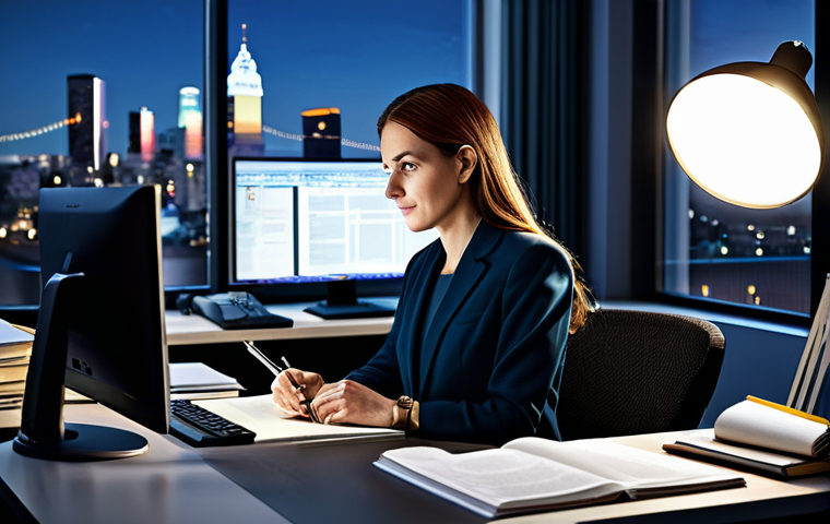 **
"A professional journalist, fully clothed in modest attire, sitting at a desk in a modern newsroom. She is working on a computer, surrounded by books and papers. The background shows a city skyline at night. Safe for work, appropriate content, perfect anatomy, natural proportions, professional, high quality, family-friendly."
**
