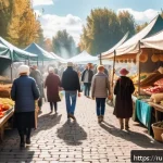 Home 23 벨라루스에서 유명한 전통 시장 - A bustling Belarusian outdoor market scene in early autumn, featuring colorful stalls laden with fre...